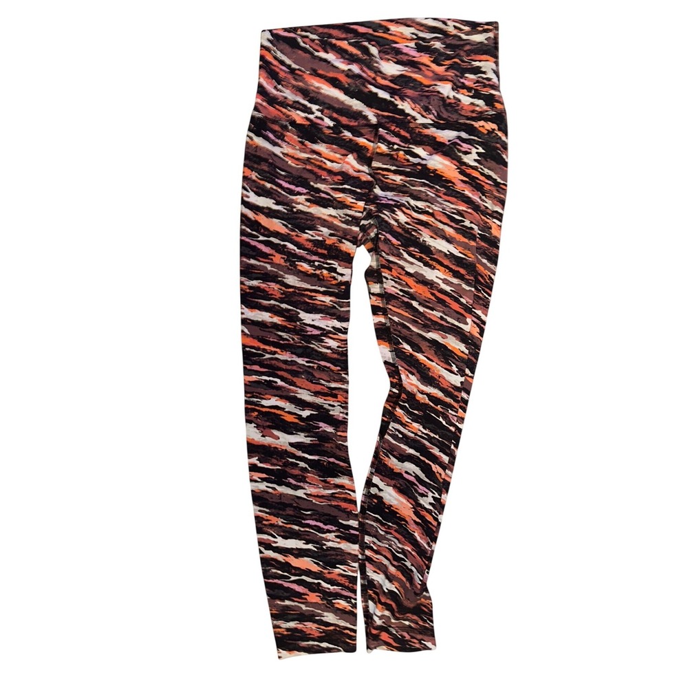 Lululemon Wunder Under High Rise Tights Orange Black Camo Tiger Print Size 8